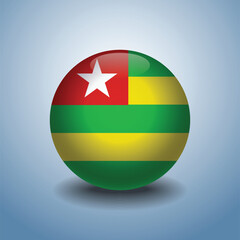 Togo flag. Round glossy. Isolated on color gradient background