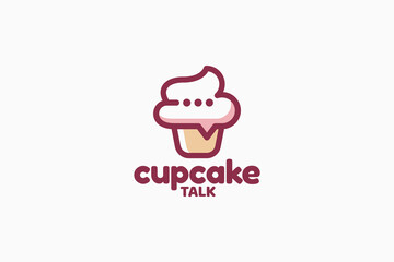 cupcake talk logo with a combination of a cute cupcake and chat or bubble as a topping on the cupcake.