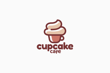 cupcake cafe logo with the combination of a cute cupcake and a coffee cup