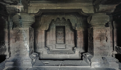 Fototapeta na wymiar Ellora is a complex of cave temples of the three most popular religious and philosophical movements in India: Buddhism, Hinduism and Jainism.