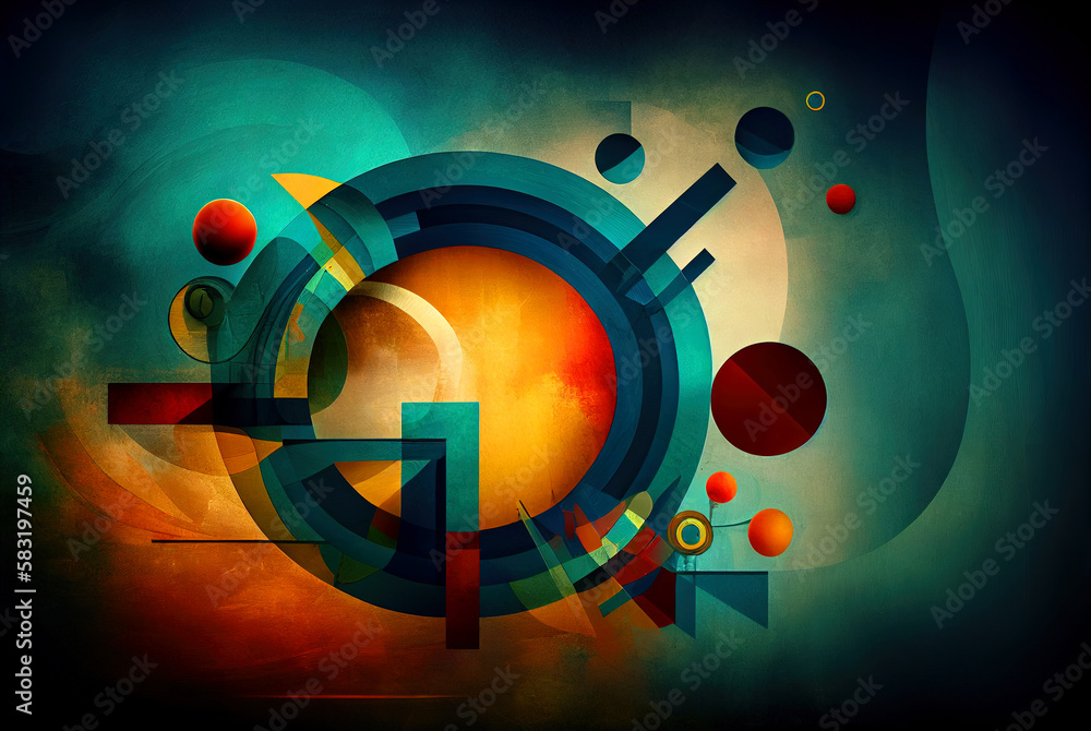 Poster Abstract shapes retro composition in 20s avantrgarde or futurism style. Retro background with surreal mindbending figures. Generated AI.