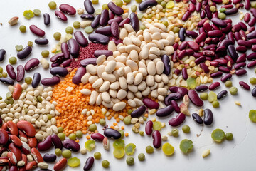 mix legumes isolated on white background. Top view. Flat lay,  Created using generative AI tools.
