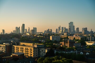Scenic shot of the city skyline in London during sunrise
