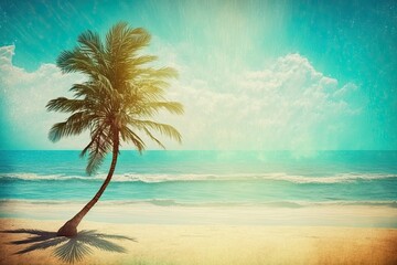 Fototapeta na wymiar Summer on the Horizon: Tropical Beach Paradise with Bokeh Sunlight on Sea Waves: Generative AI