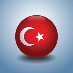Turkey flag. Round glossy. Isolated on color gradient background