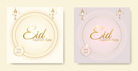 Eid fashion sale banner and Ramadan sale banner, social media post Template, Ramadan Kareem theme square flyer, Big sale bundle Eid ads post, Greeting card Islamic background design, and Islamic event