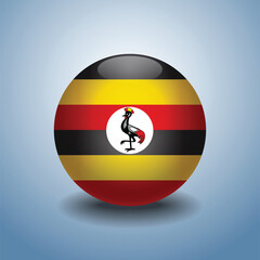 Obraz premium Uganda flag. Round glossy. Isolated on color gradient background