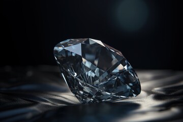 Diamond is a rare precious natural geological stone on a black background in low key. AI generated.