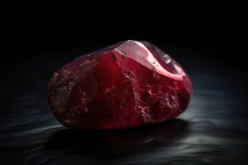 Red beryl is a rare precious natural geological stone on a black background in low key. AI generated.