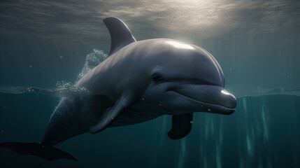 Fototapeta premium Dolphin Underwater, Generative AI, Illustration