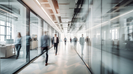 Modern White Office Hallway, People Walking