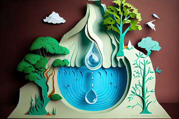 Paper art , Saving water and world Environment day , Ecology and world water day
