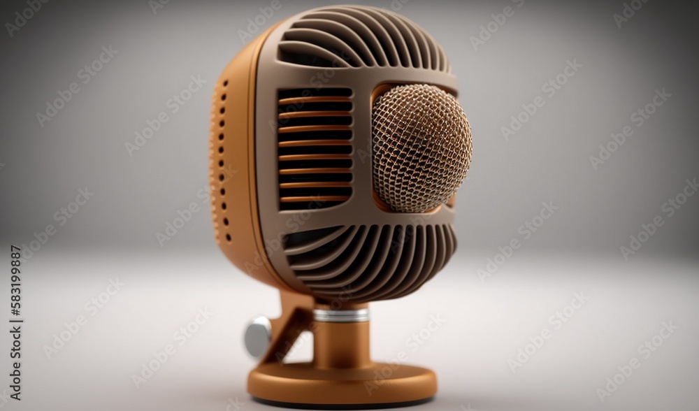 Poster a microphone on a stand on a gray background with a shadow. generative ai
