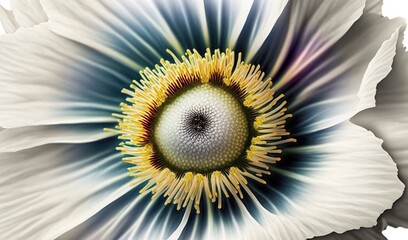  a white flower with a yellow center and a blue center.  generative ai