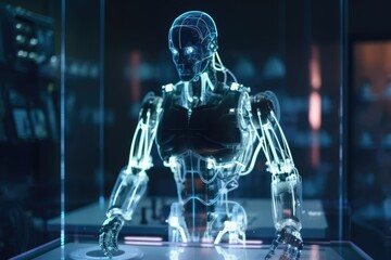 Obraz na płótnie Canvas AI takes power and becomes alive, AI robot escapes, created with Generative AI 