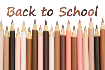 Back to school message with multiculture skin tone color pencils