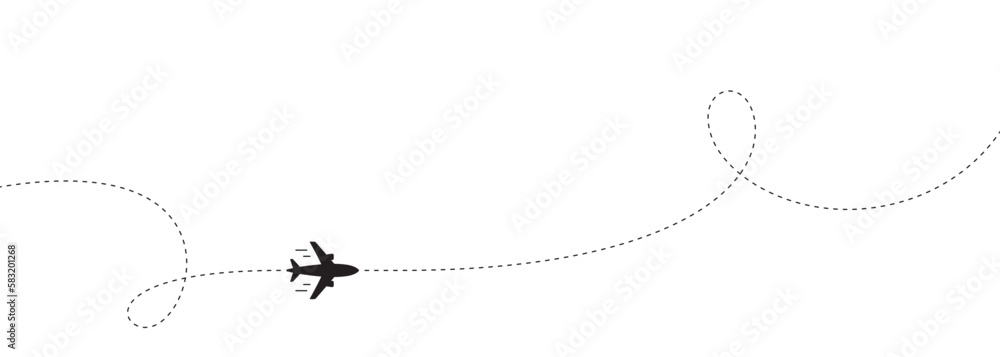 Poster airplane line path background. air plane icon with flight route. travel dash route line, trip flight