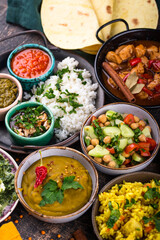 Assorted of traditional Indian food.