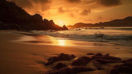 Fototapeta na wymiar Sunset on an exotic beach