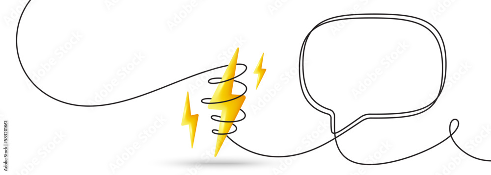 Poster energy power with continuous line speech bubble. single line chat background. talk text box, feedbac