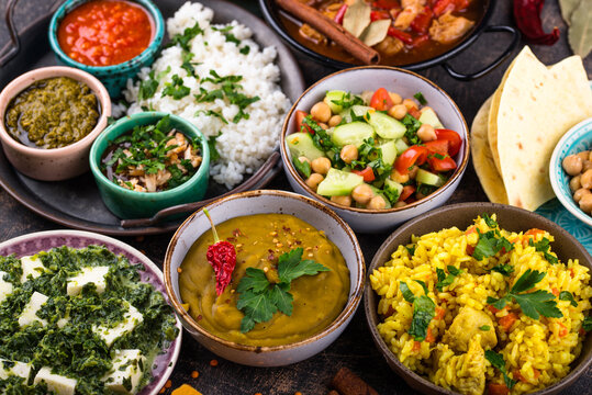 Assorted of traditional Indian food.