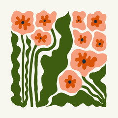 Floral abstract elements. Botanical composition. Modern trendy Matisse minimal style. Floral poster, invite. Vector arrangements for greeting card or invitation design