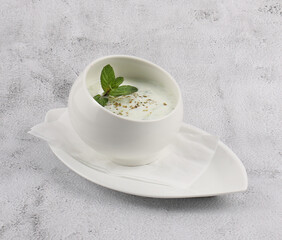 Indian soup in a white dish with high quality