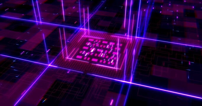 CPU Circuit Processing Data. Advanced AI Computer Chip. Computer And Technology Related 4K 3D CG Animation.