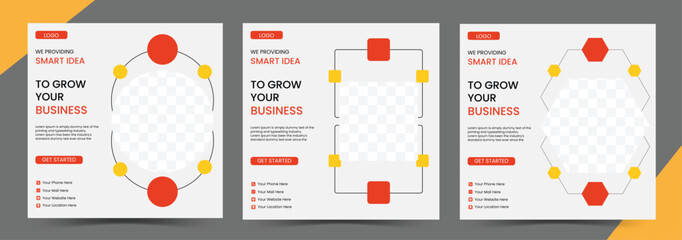 Business Social Media Post Design. A set of Red and Orange colors editable square shape banner. 