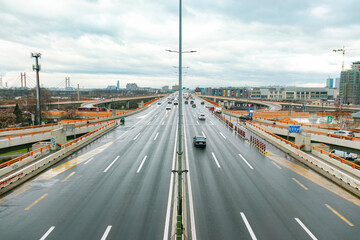 Fototapeta na wymiar Traffic on highway in Belgrade