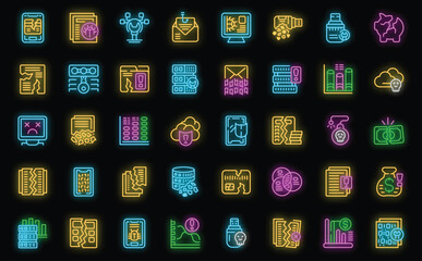 Data loss icons set outline vector. Cloud access. Key attack neon color on black