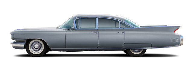 Luxury classic american sedan in gray color isolated on white background.
