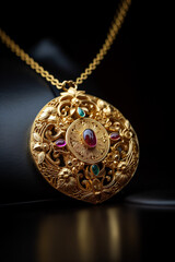 Pearl necklace on a dark background. AI Generated