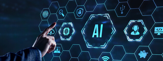 Internet, business, Technology and network concept. AI Learning and Artificial Intelligence Concept. Virtual button.