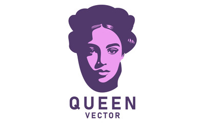Vector portrait of a beautiful young queen girl on a white isolated background. Logo, sticker or icon.