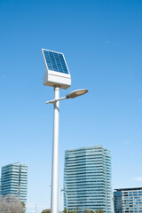 street lamp solar energy. alternative device powered by solar panel with copy space
