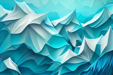 Watercolor Illustration of a Abstract Folded Paper Effect. Cyan Blue Background. Wallpaper. Generative AI