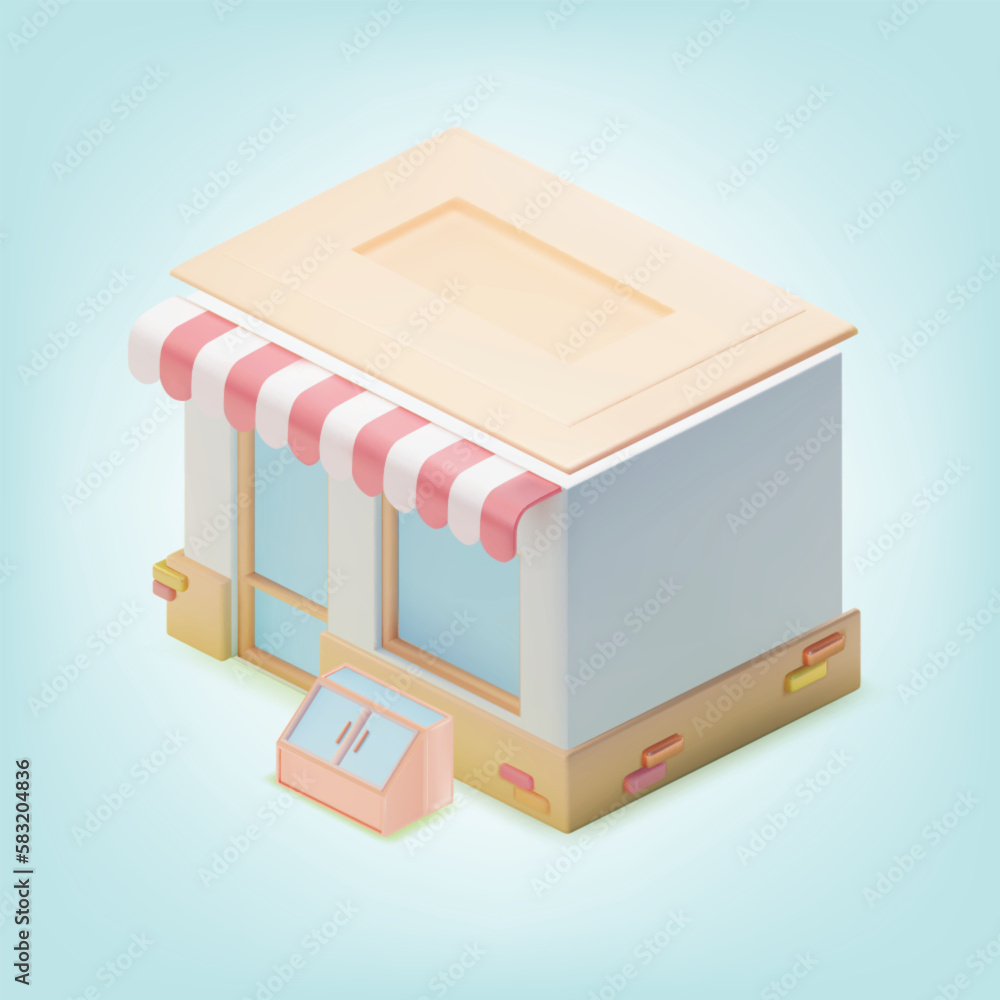 Poster 3d color minimal convenience store cartoon style local shop building grocery marketing for web and a