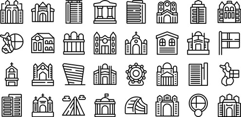 Helsinki icons set outline vector. Finland city. City monument