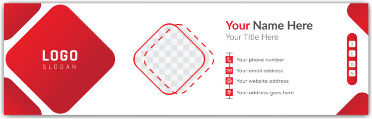 corporate modern red color gradient email signature shape design template. business promotion and promotional professional e signature vector illustrator design idea. standard email design