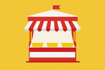 Shop illustration with red and white awning, yellow background, sales concept. Generative AI