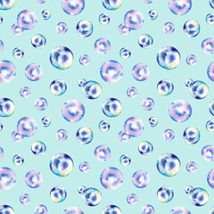 Fototapeta na wymiar Seamless pattern of bubbles. Collage of pearls of the south coast. Watercolor illustration. Background. Mosaic.