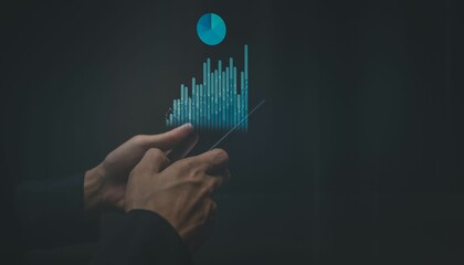 Closeup of a man surveilling currency rates, stock market report graphs from a smartphone