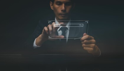 Concept of data search and engine optimization, a man searching information on an internet network