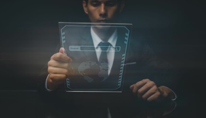 Concept of data search and engine optimization, a man searching information on an internet network