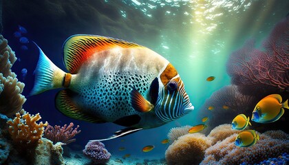Fototapeta na wymiar Colorful Underwater Paradise: Exploring the Tropical Indian Ocean with Exotic Fish and Marine Life: Generative AI