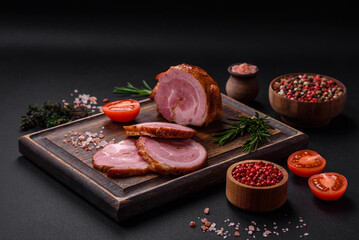 Delicious fresh baked meat roll with spices and herbs