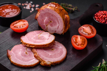 Delicious fresh baked meat roll with spices and herbs