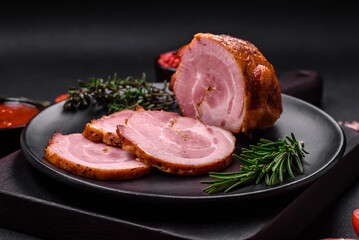 Delicious fresh baked meat roll with spices and herbs