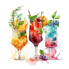Summer Alcohol Cocktail Illustration AI Generative.